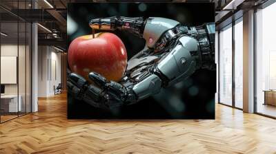 Robotic arm offering a fresh apple Wall mural