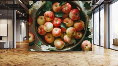 Top view of assorted apples in a vintage metal bowl Wall mural