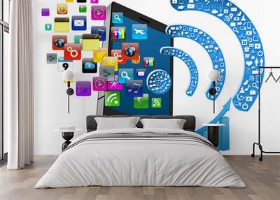 Social media with smartphone  colorful application icon,isolated Wall mural