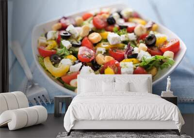 Diet and healthy mediterranean salad Wall mural