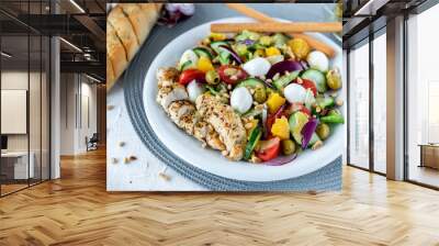 Diet and healthy mediterranean salad Wall mural