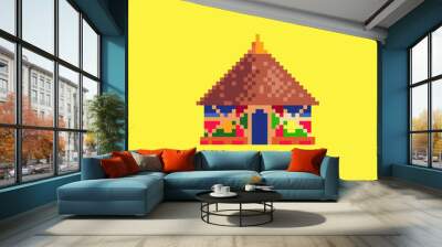 African tribal hut pixel art icon isolated on white background vector illustration. African ethnic culture element. Game assets 8-bit sprite. Design stickers, logo, mobile app. Wall mural