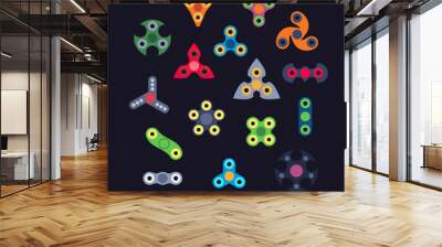 set of various type of spinners, flat style Wall mural