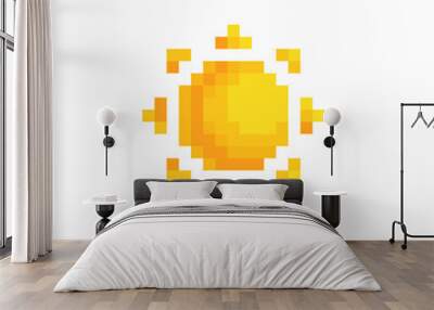 Sun sticker pixel art icon. Design for logo, web, mobile app, badges and patches. Video game sprite. 8-bit. Isolated vector illustration.   Wall mural