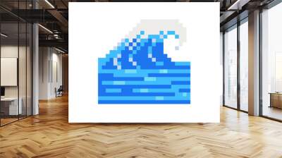 Waves pixel art icon. Water wave symbol logo template, weather sign, isolated vector illustration. Design for web site, app, sticker. Wall mural