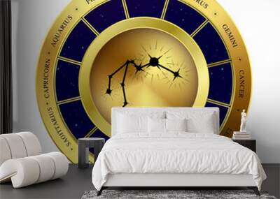 Symbol Aquarius zodiac coin gold sign cut out PNG. Witchcraft astrology for zodiac constellations. Modern magic divination esoteric. Realistic 3D vector EPS10 illustration. Wall mural