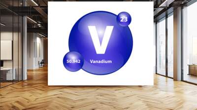 Vanadium (V) icon structure chemical element round shape circle blue dark 3D Illustration vector. Chemical element of periodic table Sign with atomic number. Study in science for education.	 Wall mural