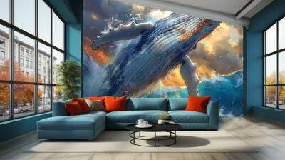 3 d illustration of a giant whale in the ocean Wall mural