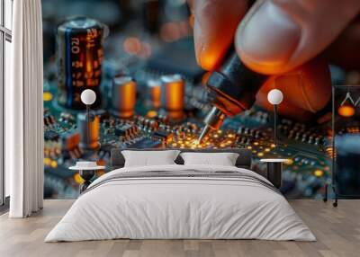 circuit board with computer chip, technology, engineering concept. Wall mural