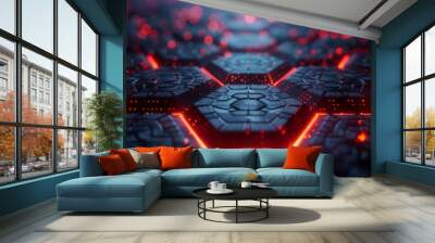 hexagons and glowing lines, abstract background, 3 d rendering. Wall mural