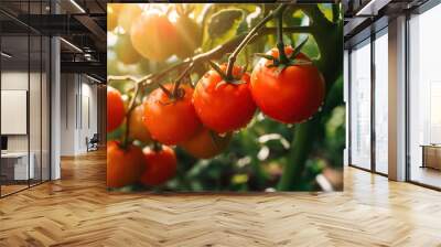 red fresh tomatoes on a branch Generative AI, AI Generated Wall mural