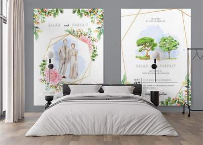 beautiful floral and marriage couple illustration wedding invitation card Wall mural