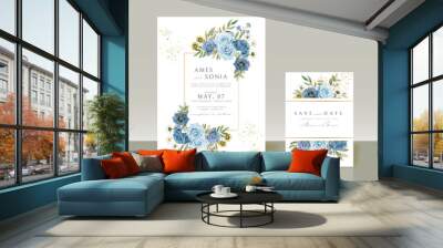 Elegant blue flowers wedding invitations Wall mural