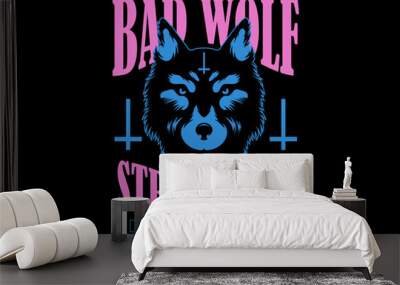 Aesthetic illustration of wolf futuristic design, t shirt design, vector graphic, typographic poster or tshirts street wear and Urban style Wall mural