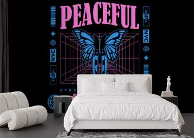 Peaceful illustration of butterfly wings and knife t shirt design, vector graphic, typographic poster or tshirts street wear and Urban style Wall mural