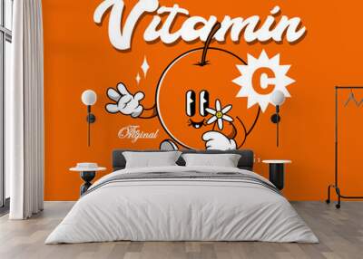 Retro Poster cartoon character of orange fruit Graphic Design for T shirt Street Wear and Urban Style Wall mural