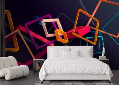 Abstract 3D geometric shape of colorful squares. Wall mural