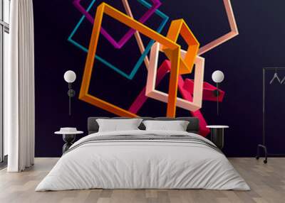 Abstract 3D geometric shape of colorful squares. Wall mural