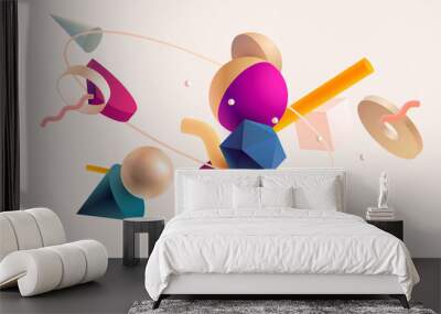 Colored 3D geometric shapes. Realistic vector design. Wall mural