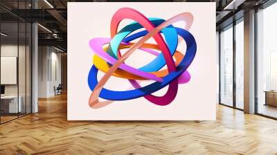 Colorful 3D rings on white background. Abstract geometric illustration. Wall mural