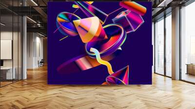 Colorful iridescent geometric shapes. Abstract luminescent design Wall mural