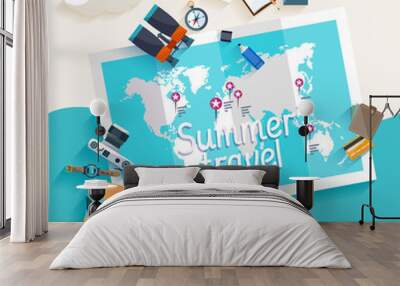 Summer travel. Flat design. Wall mural