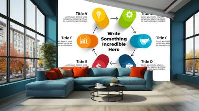 3D Vector Perspective Infographic. Presentation slide template. 6 step options with arrows. Circle diagram concept. Colorful creative info graphic design. Wall mural