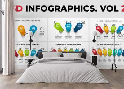 3D Vector Perspective Infographics Pack. Progress chart. Business graph. Presentation slide template. Wall mural