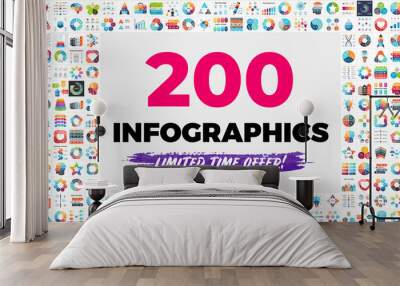 The Biggest Infographics Bundle Ever - includes 200 presentation templates, such as diagrams, charts, timelines, arrows, puzzle elements etc. Wall mural