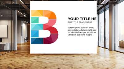 Vector alphabet infographic, presentation slide template. Business concept with letter B and place for your text. 16x9 aspect ratio. Wall mural