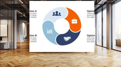 Vector circle arrows infographic, cycle diagram, geometric graph, presentation chart. Business concept with 4 options, parts, steps, processes. 16x9 slide template. Wall mural