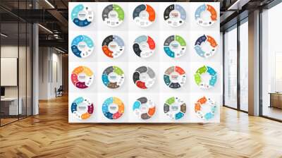 Vector circle arrows infographics set. 3, 4, 5, 6 options, parts, steps. Template for cycle diagram, graph, puzzle presentation and round chart. Business concept with data processes.  Wall mural