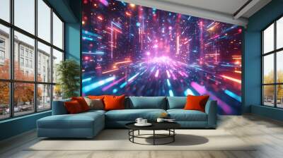 A dynamic background featuring vibrant neon lights and glowing effects, ideal for tech-themed designs, nightlife promotions, and energetic visuals. Wall mural