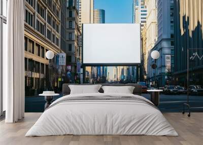 A high-resolution stock photo of an empty billboard situated in a vibrant downtown area. Wall mural