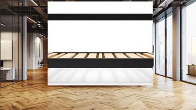 A minimalist bed frame with a sleek, modern design, isolated on a white background. Wall mural