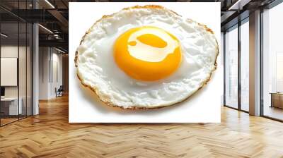 A single sunny-side-up egg, with a bright yellow yolk and a soft white, shown against a white background. The egg is depicted in a clean and simple style. Wall mural