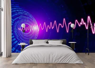 A spiral of binary code extends from the center of the image, overlaid with a waveform chart representing fluctuating market conditions.  Wall mural