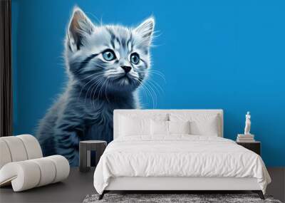 portrait of a cat on blue background Wall mural