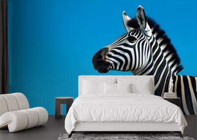 portrait of a zebra on blue background. Wall mural