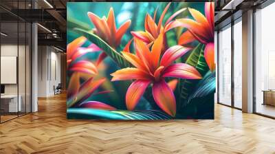 Stunning visuals of exotic tropical flowers with bright colors and unique shapes. Ideal for travel guides, botanical projects, and tropical-themed designs. Wall mural