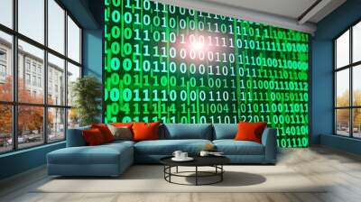 The screen’s green and the detailed textures. Screen displaying abstract Binary code is only 0 and 1  numbers. Wall mural