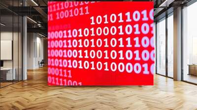 The screen’s red and the detailed textures. Screen displaying abstract Binary code is only 0 and 1  number.  Wall mural