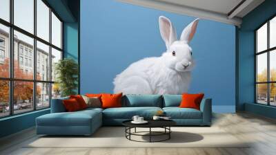 white rabbit on a blue background. Wall mural