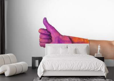 hand in  dirty work gloves with thumb up isolated on white backg Wall mural