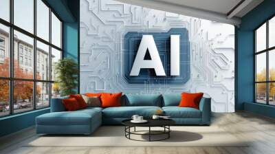 AI text on circuit background, symbolizing technology and innovation Created with Generative AI. Wall mural