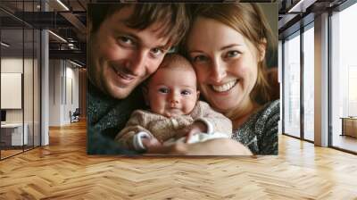 Blissful Moments - Happy New Parents with Adorable Baby Wall mural