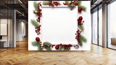 Christmas mock up composition. Blank photo frame with decoration Wall mural