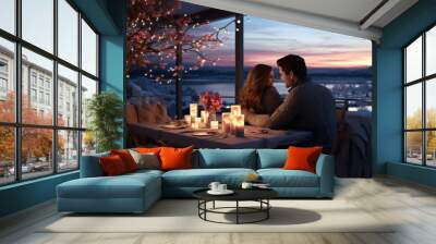 Couple in romantic winter together, luxurious setting Wall mural