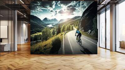 Cyclist riding on scenic road trail (Ai generated) Wall mural