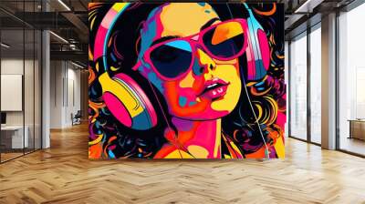 DJ pop art collage style neon bold color, music art Wall mural